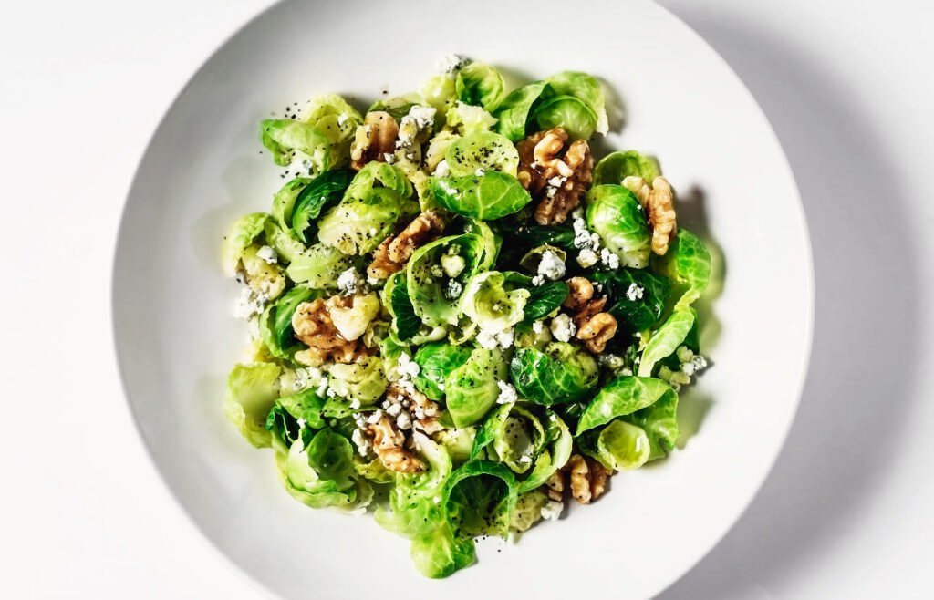 Shaved Brussels Sprouts Salad Recipe with cranbarry and walnuts