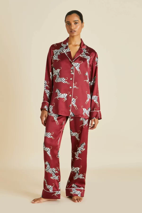 LILA ZENOS RED ZEBRA PAJAMAS IN SILK SATIN