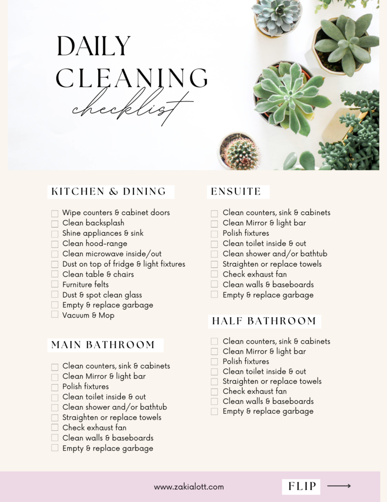 Daily cleaning schedule for moms